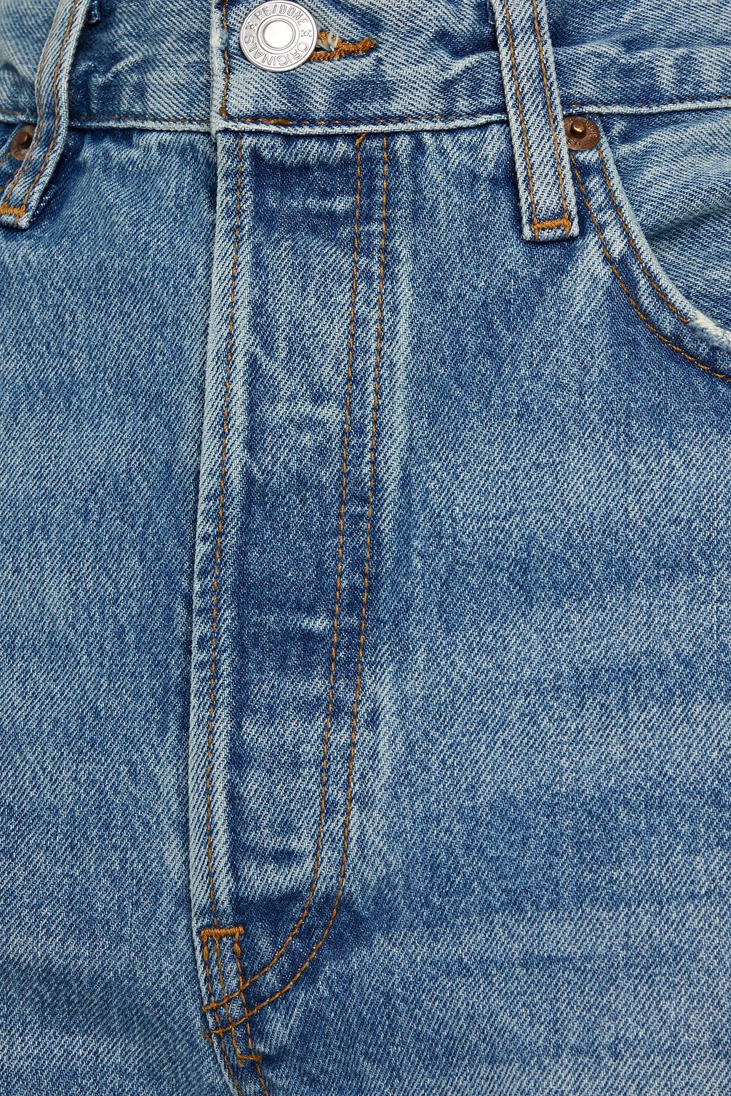 RE/DONE بنطلون جينز باهت بقصة أرجل مستقيمة وخصر مرتفع بتصميم ممزق