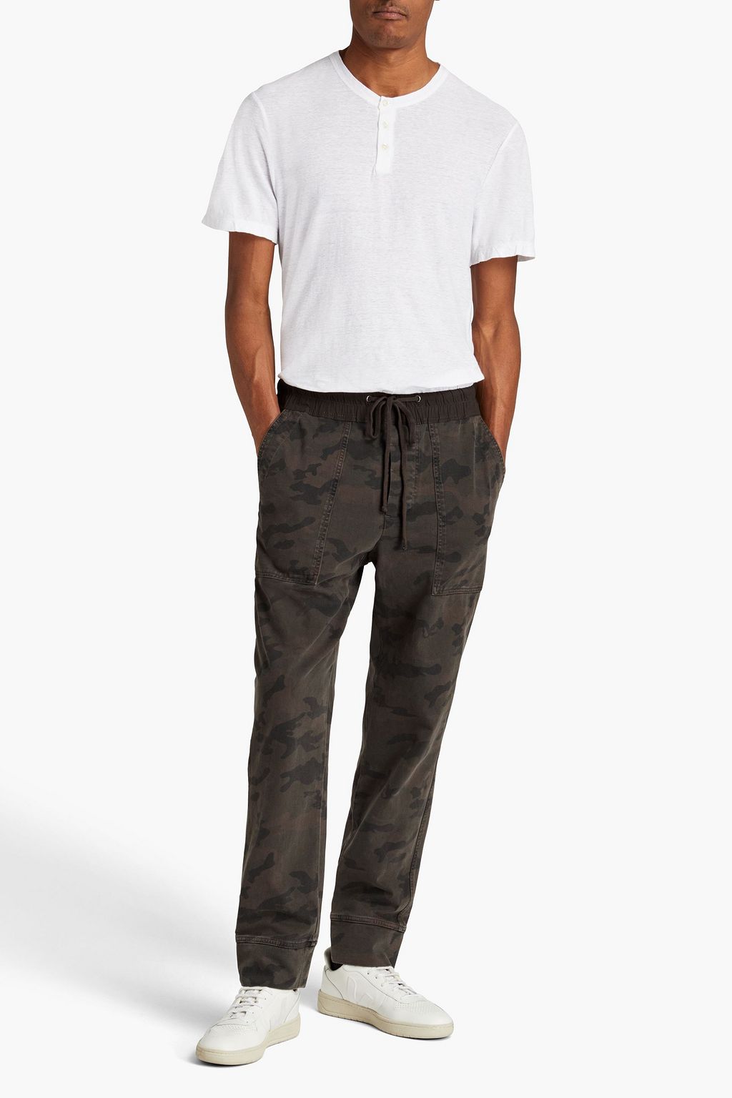 JAMES PERSE Cotton and linen-blend jersey Henley T-shirt