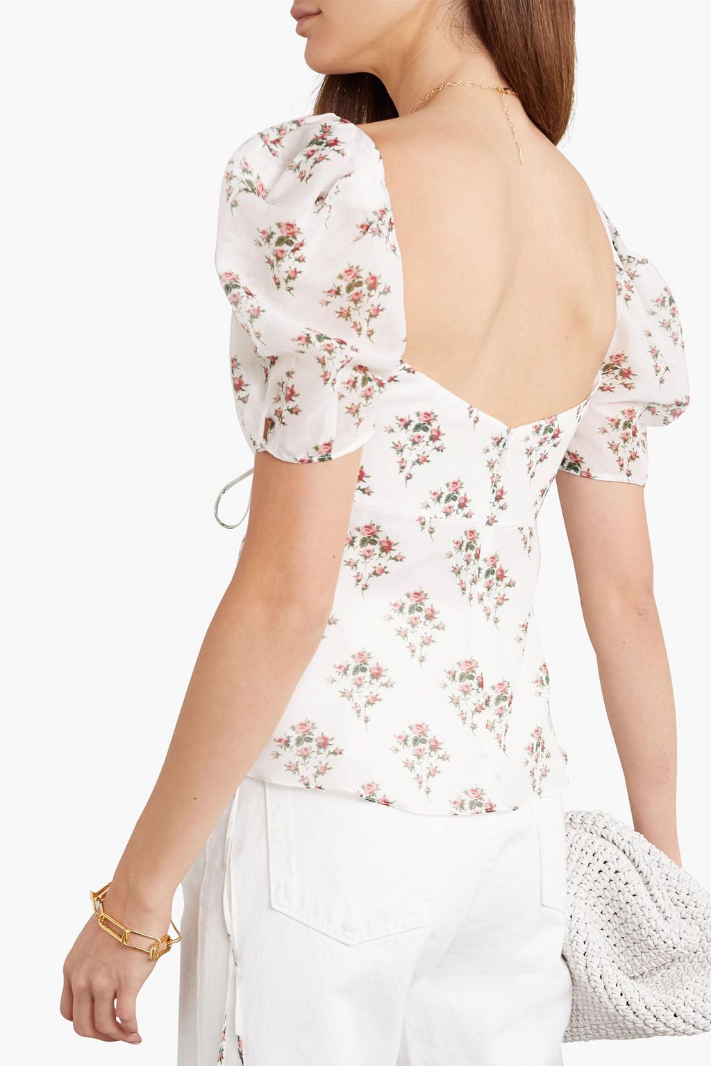 BROCK COLLECTION Oberteil aus Musselin aus einer Baumwoll-Seidenmischung mit floralem Print und Bindedetail