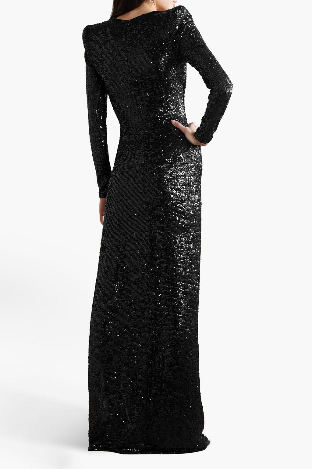 NAEEM KHAN Wrap-effect draped sequined tulle gown