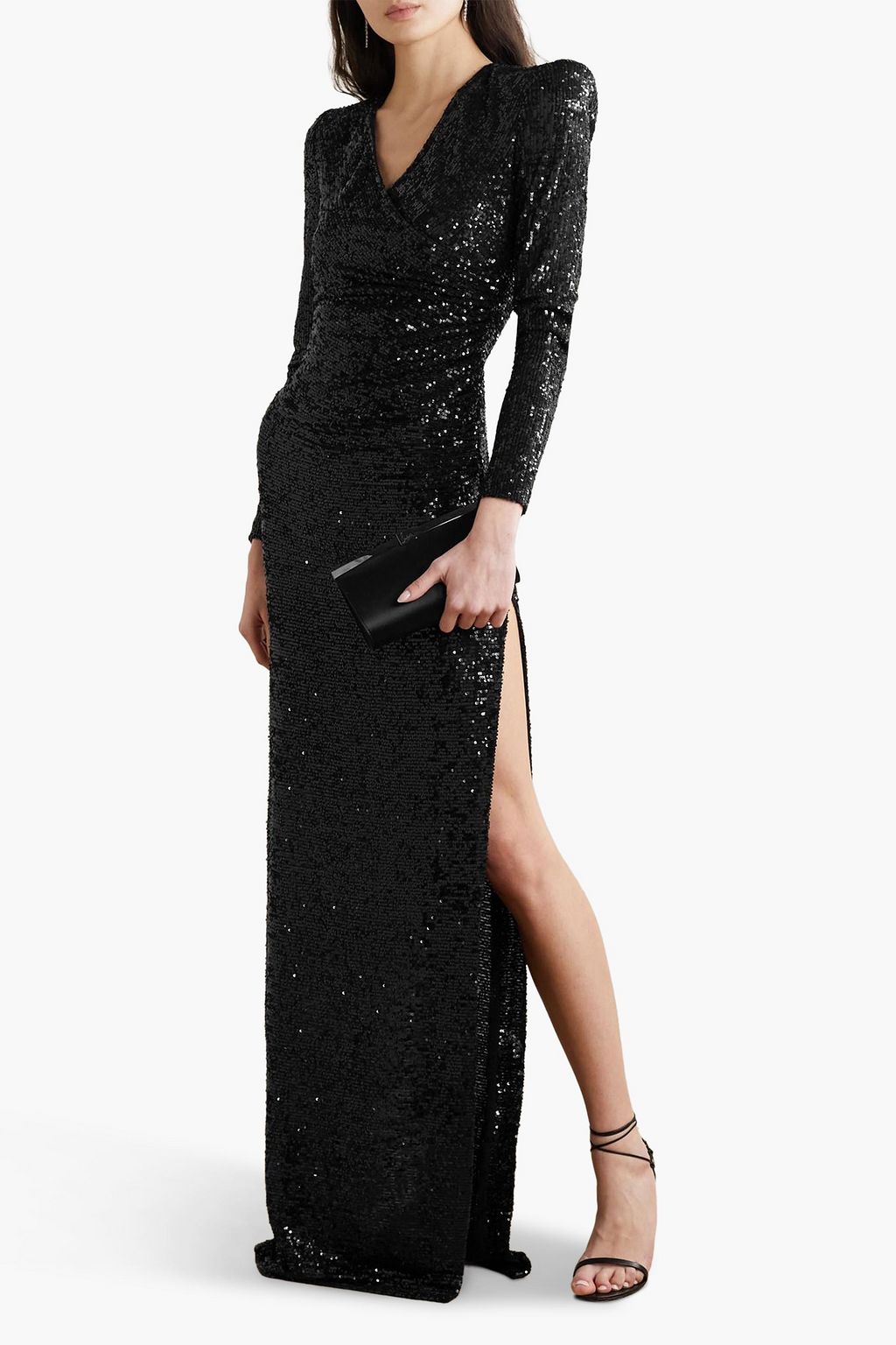 NAEEM KHAN Wrap-effect draped sequined tulle gown