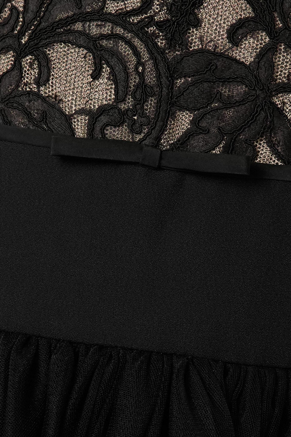 Monique Lhuillier Corded Lace-paneled Silk-crepe Gown In Black