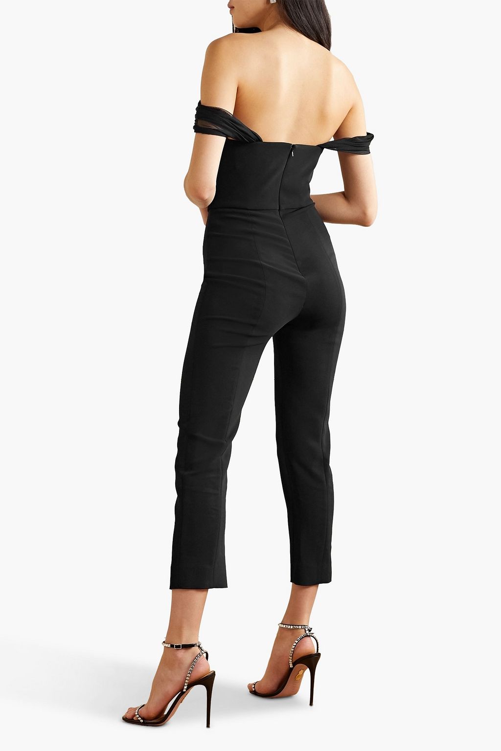 CUSHNIE 오프 더 숄더 실크 튤 트리밍 크레이프 점프수트