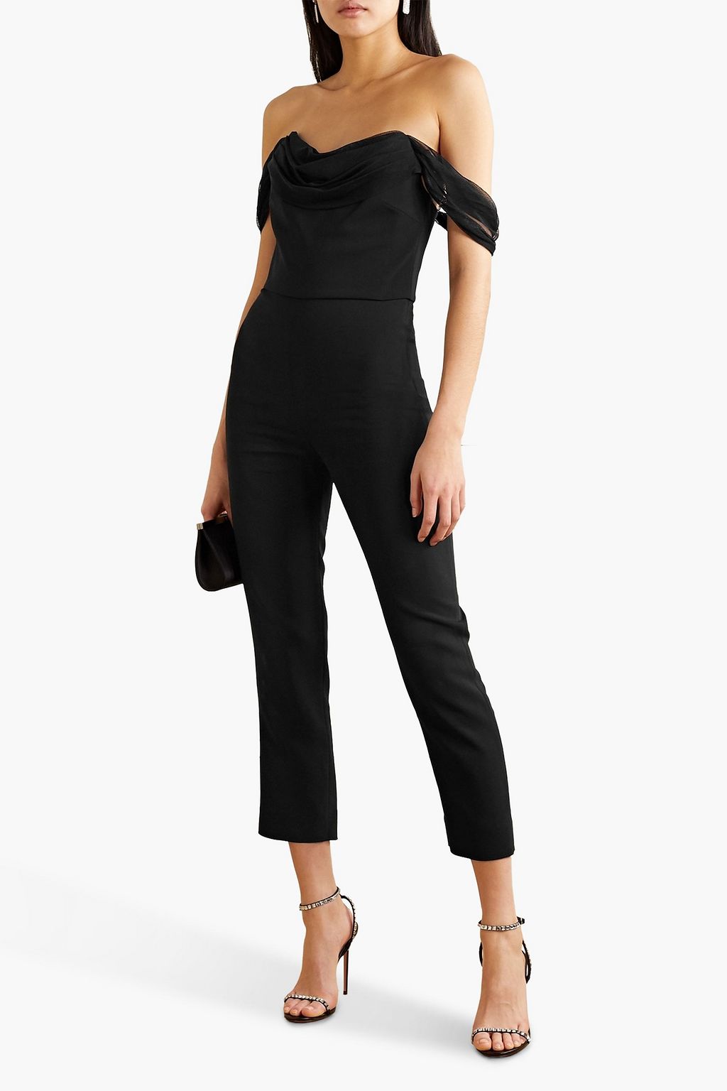 CUSHNIE 오프 더 숄더 실크 튤 트리밍 크레이프 점프수트