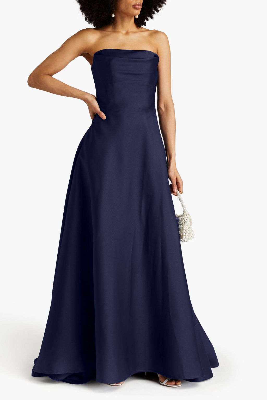 REEM ACRA Strapless mikado-piqué gown
