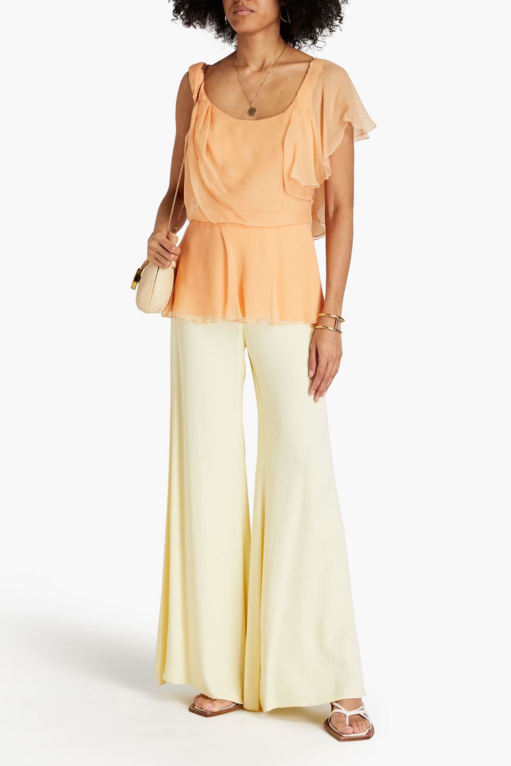ALBERTA FERRETTI 드레이프 & 러플 장식 실크 조젯 탑