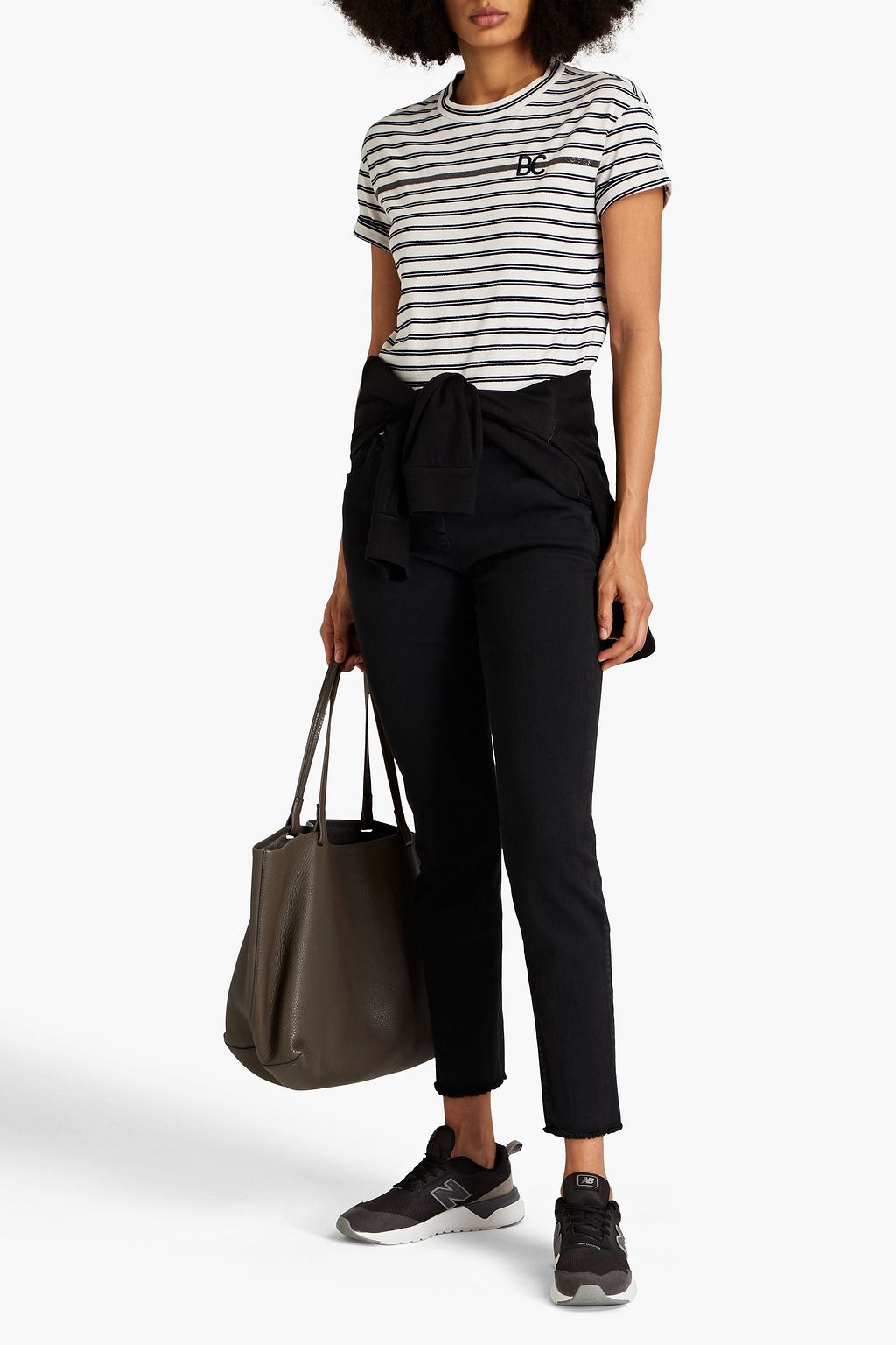 BRUNELLO CUCINELLI Metallic striped cotton-blend jersey T-shirt