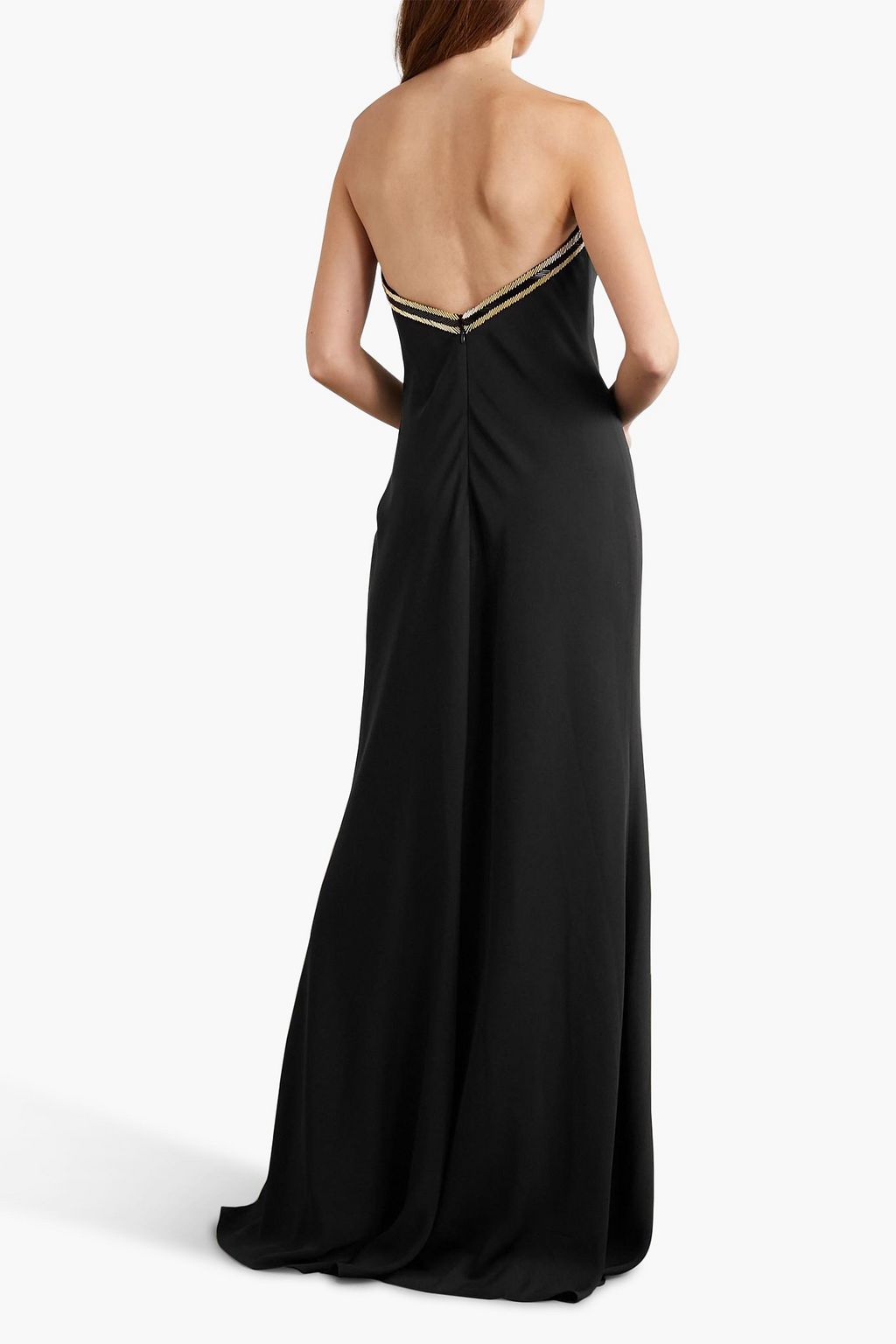 REEM ACRA 스트랩리스 비즈 장식 크레이프 가운