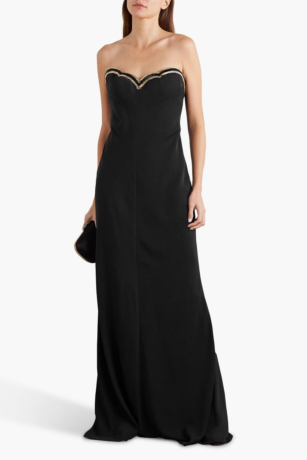 REEM ACRA 스트랩리스 비즈 장식 크레이프 가운