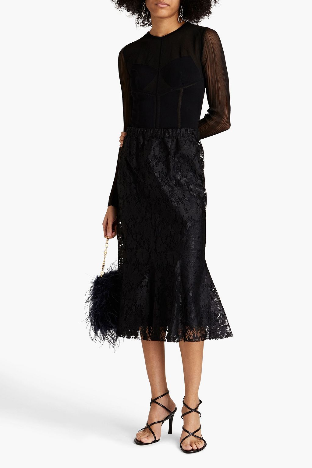PHILOSOPHY DI LORENZO SERAFINI Fluted leavers lace midi skirt