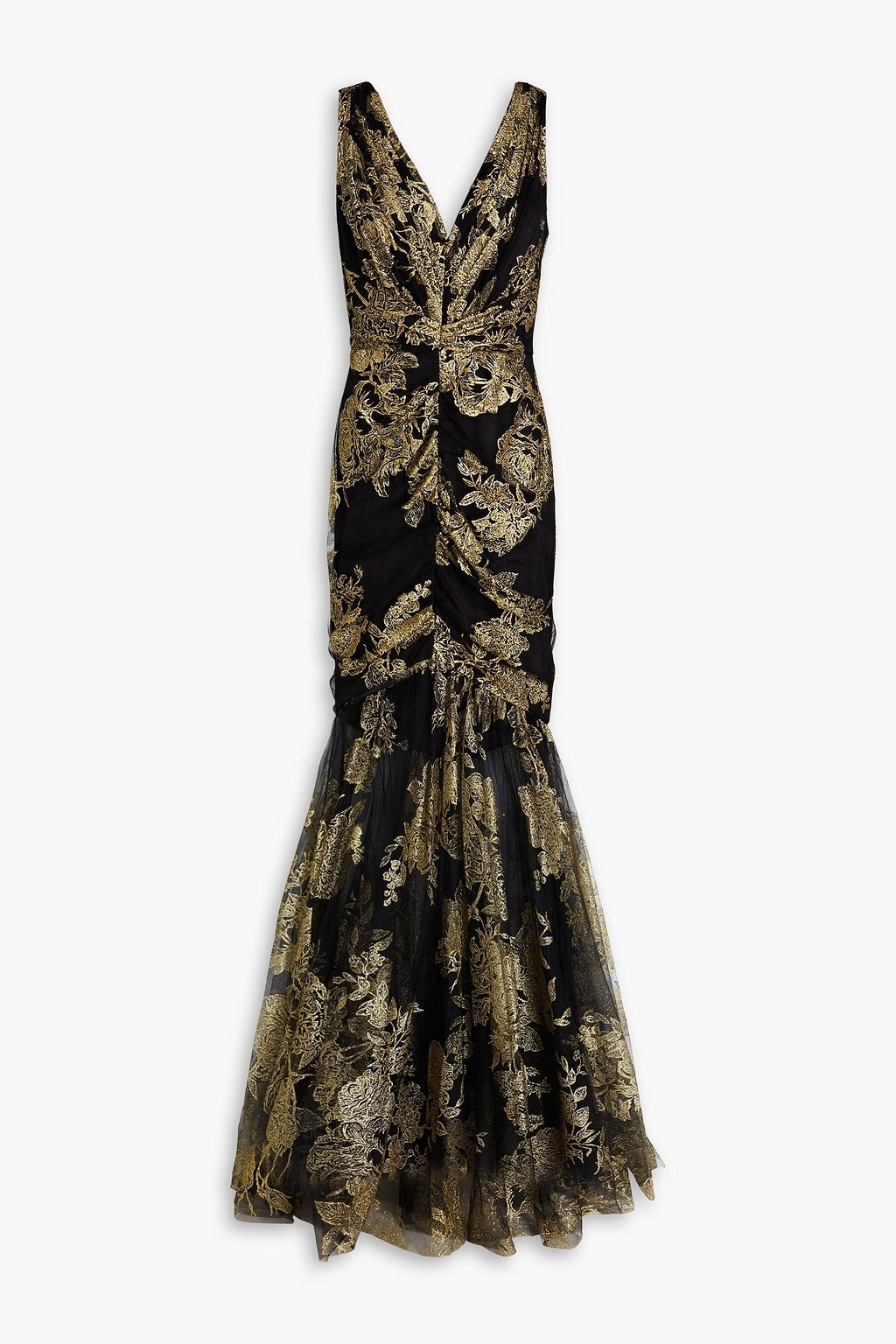 MARCHESA NOTTE Gathered glittered tulle gown THE OUTNET
