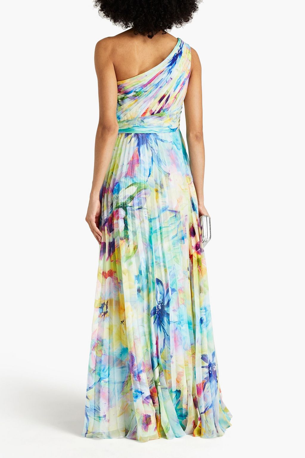 MARCHESA NOTTE One-shoulder cutout pleated chiffon gown