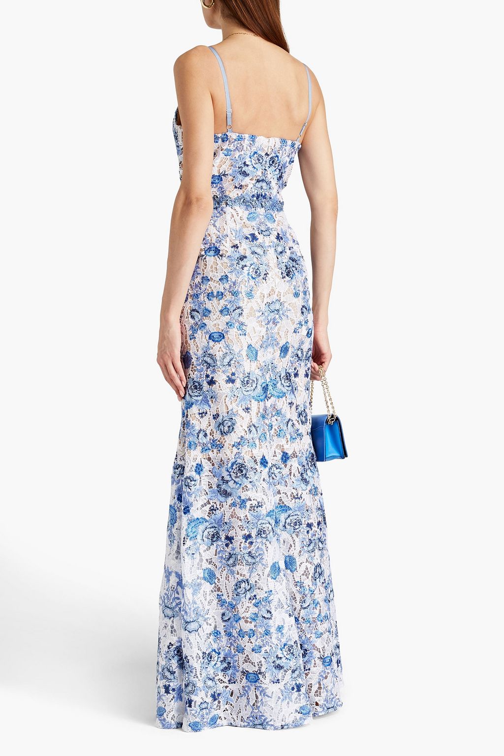 MARCHESA NOTTE Embroidered macramé gown