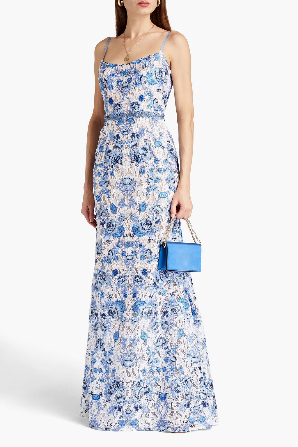 MARCHESA NOTTE Embroidered macramé gown