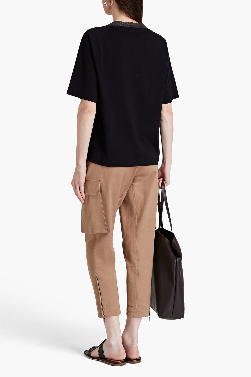 BRUNELLO CUCINELLI Bead-embellished cotton-jersey T-shirt