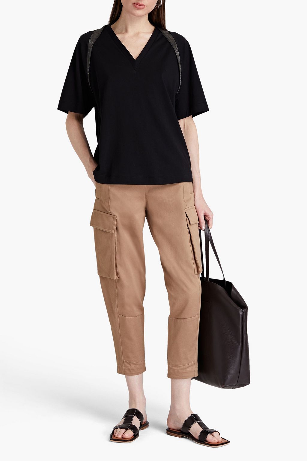 BRUNELLO CUCINELLI Bead-embellished cotton-jersey T-shirt
