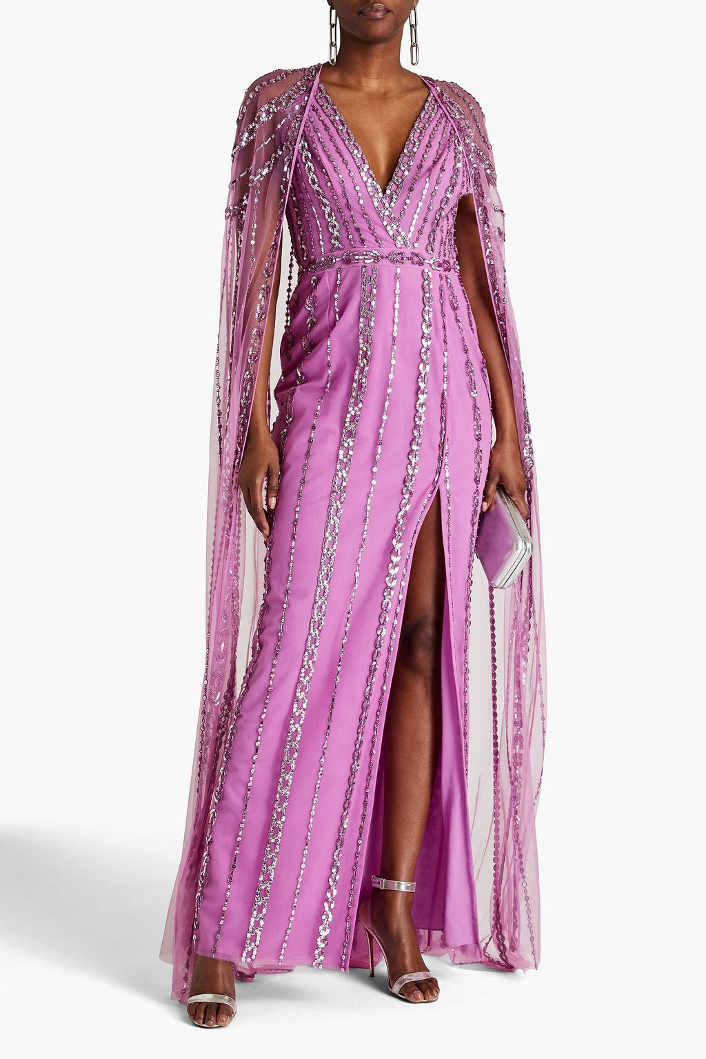 ZUHAIR MURAD Cape-effect embellished tulle gown