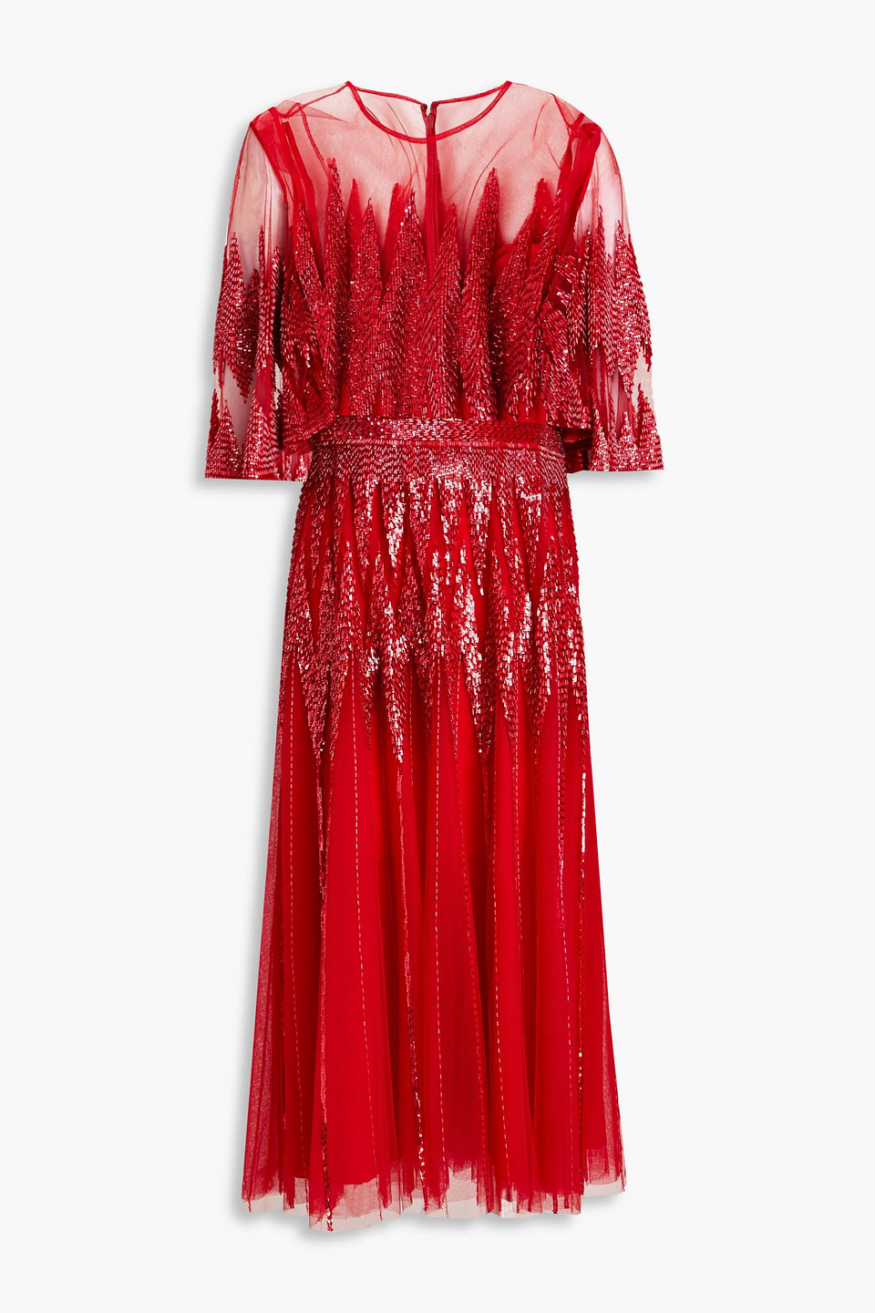 Zuhair Murad Embellished Tulle Midi Dress In Red