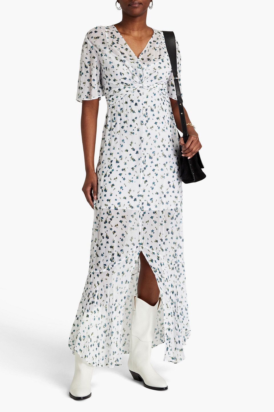 Shop Rag & Bone Tamar Twist-front Floral-print Georgette Maxi Dress In White