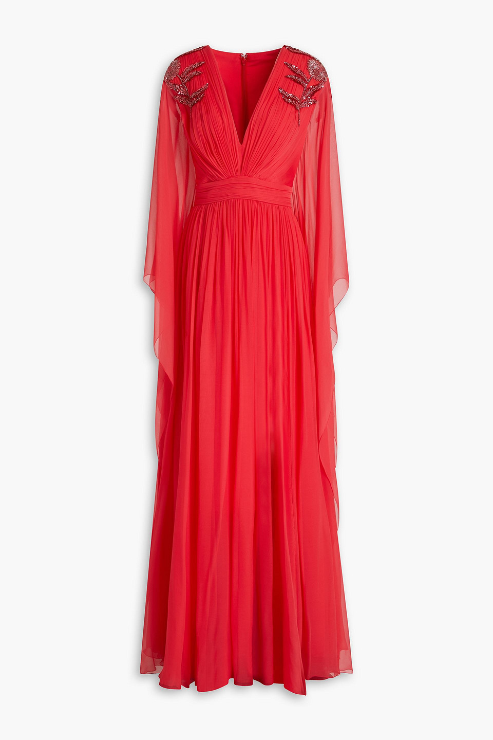 Zuhair Murad Pleated Sequin-embellished Silk-chiffon Gown In Red
