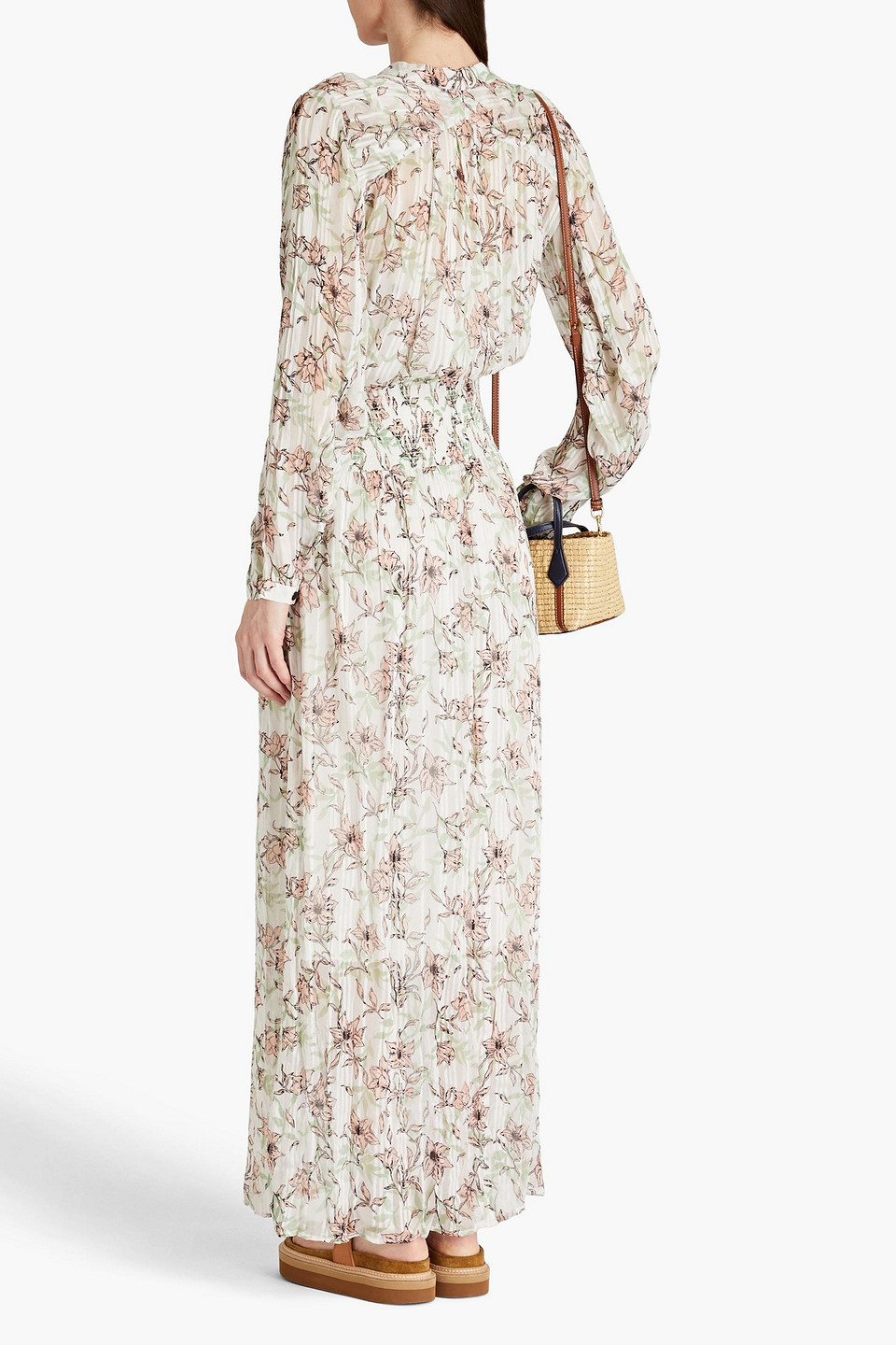 Shop Rag & Bone Calista Shirred Metallic Floral-print Chiffon Maxi Dress In White