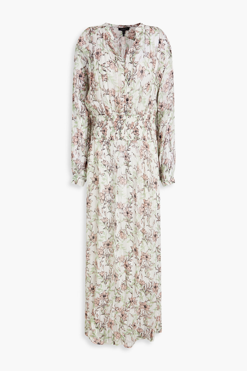 Calista shirred metallic floral-print chiffon maxi dress