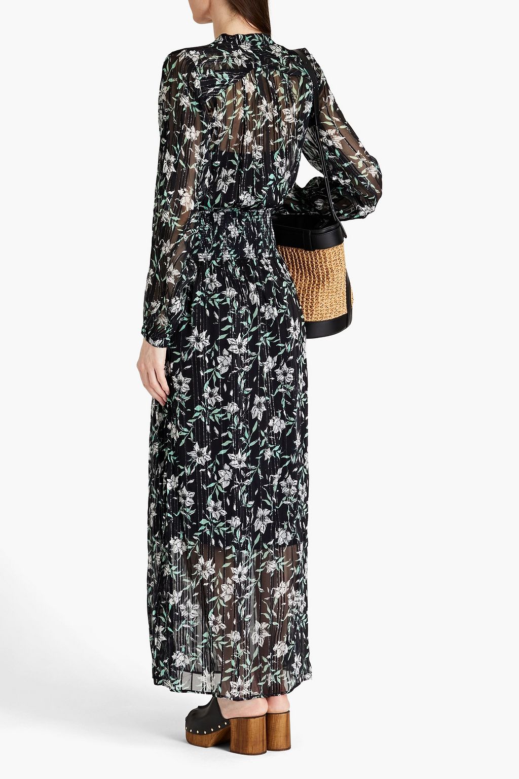 RAG & BONE シフォン マキシワンピース シャーリング入り メタリック フローラルプリント