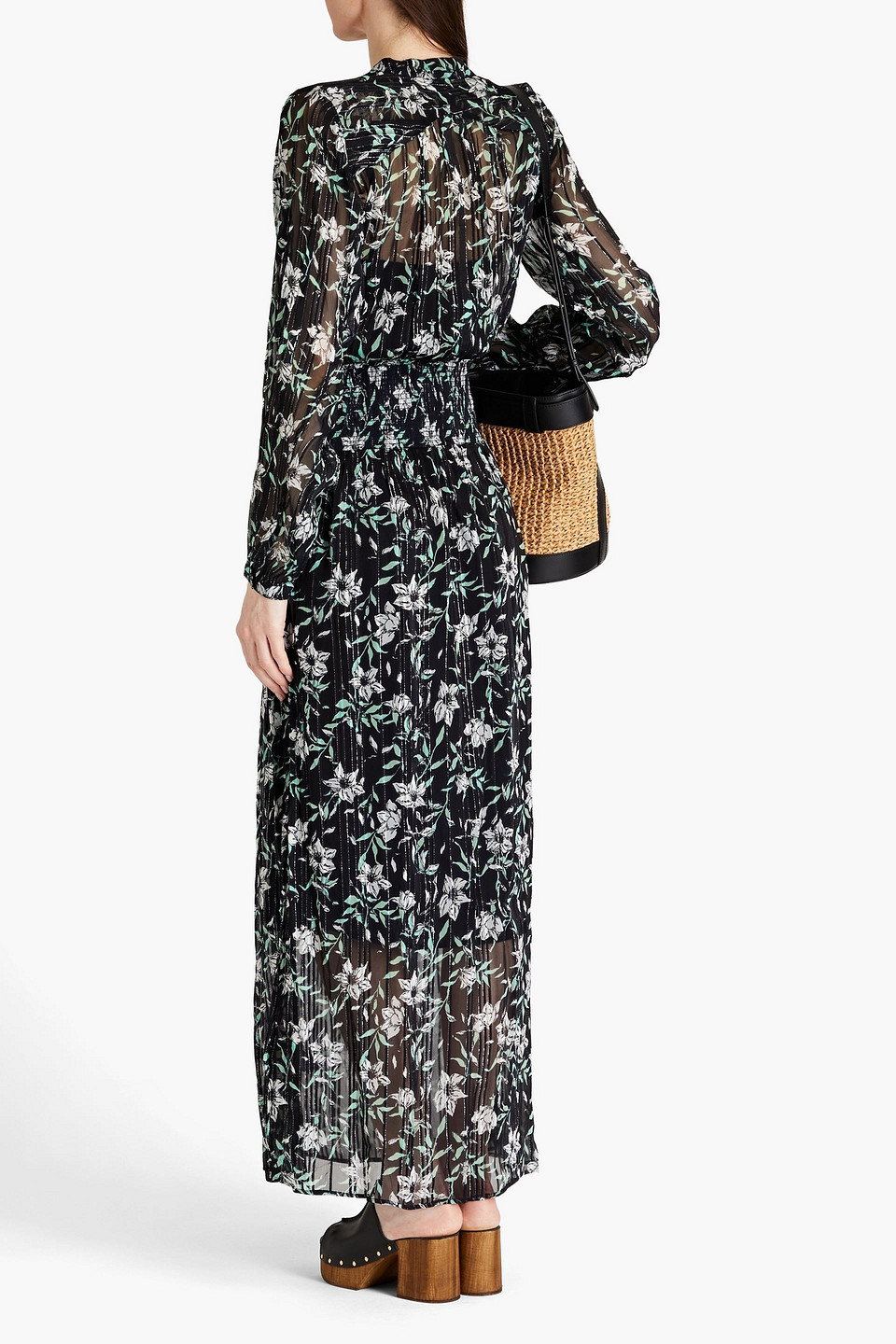 Shop Rag & Bone Calista Shirred Metallic Floral-print Chiffon Maxi Dress In Black