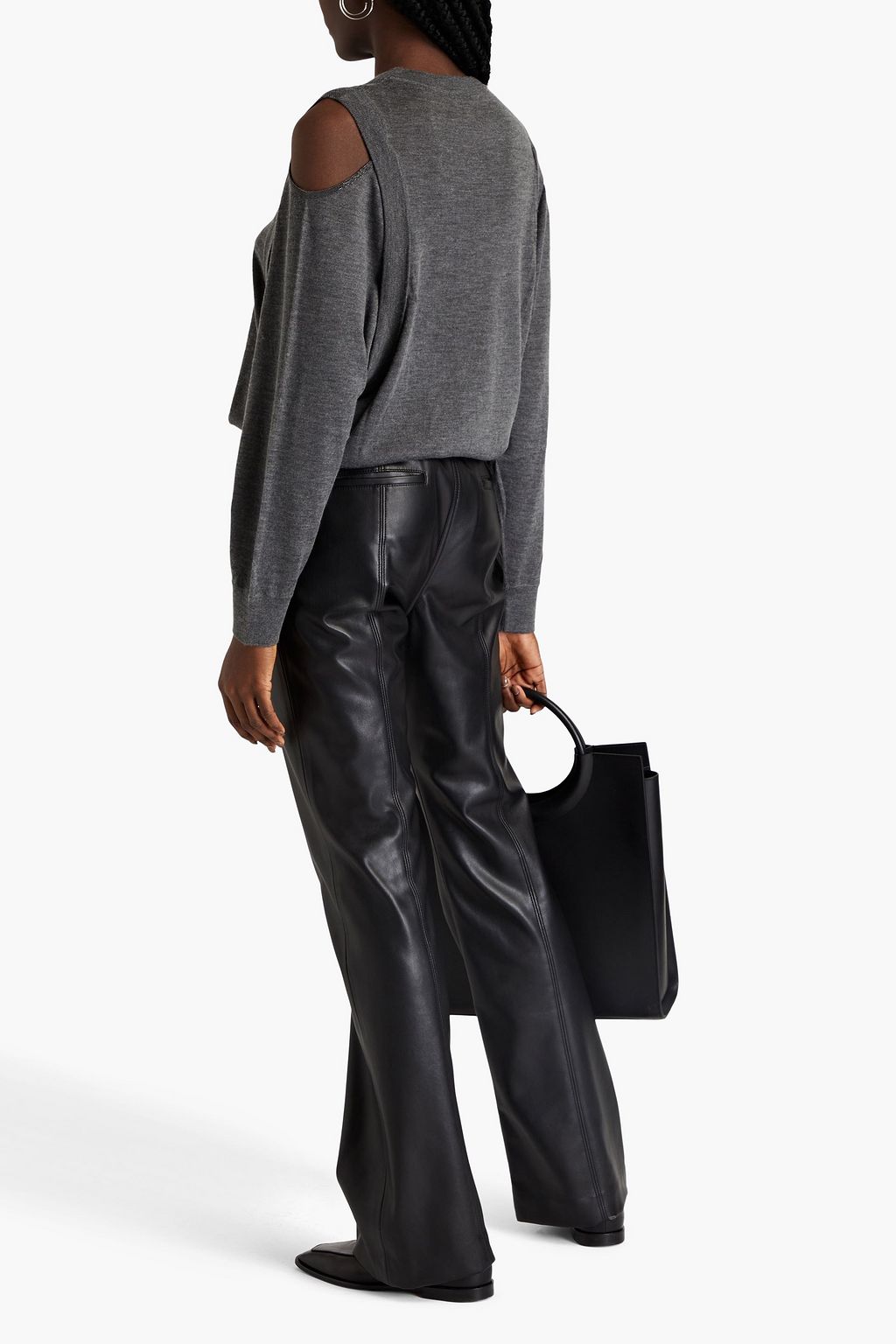 BRUNELLO CUCINELLI Cold-shoulder bead-embellished cashmere and silk-blend sweater