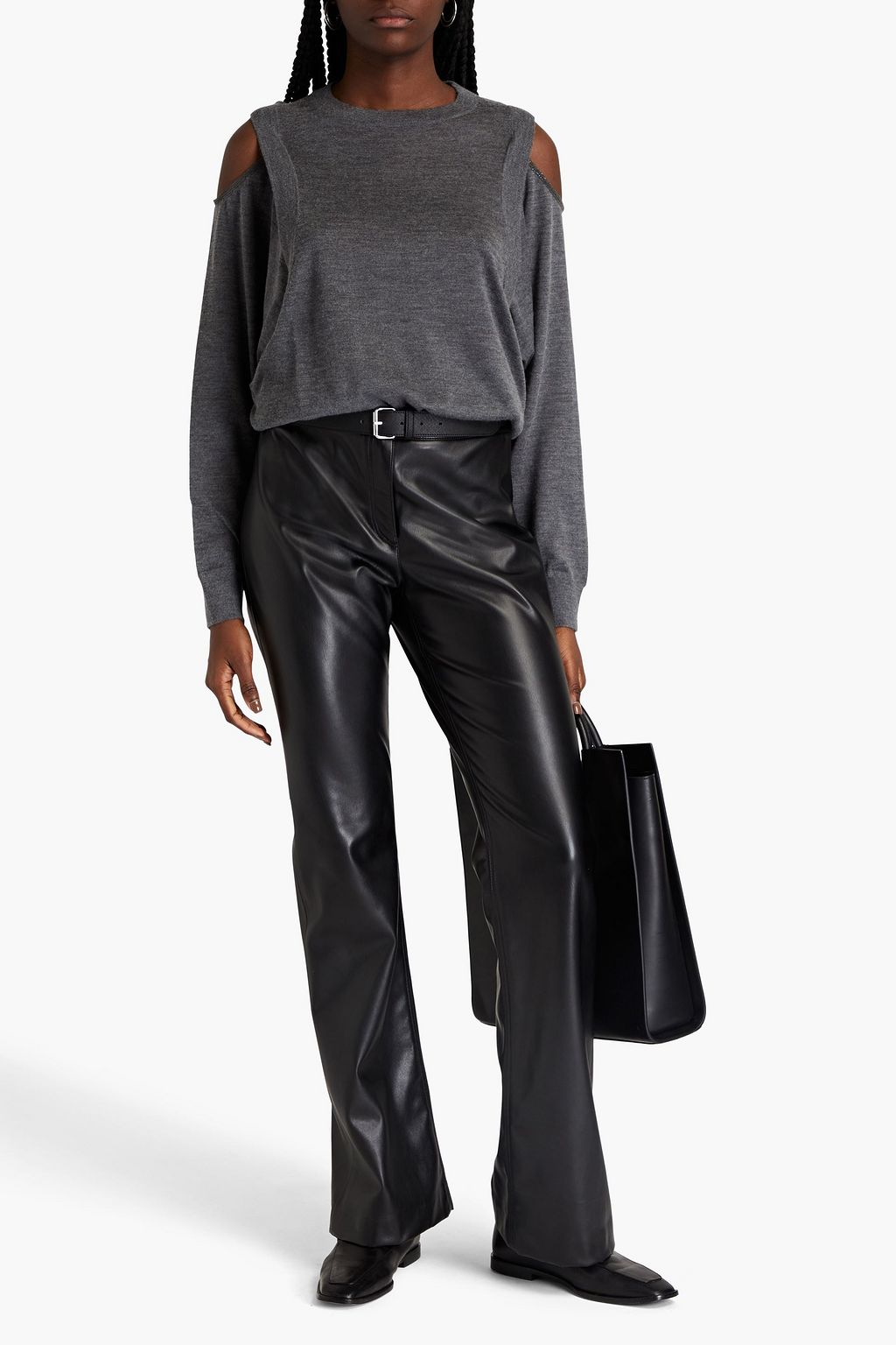 BRUNELLO CUCINELLI Cold-shoulder bead-embellished cashmere and silk-blend sweater