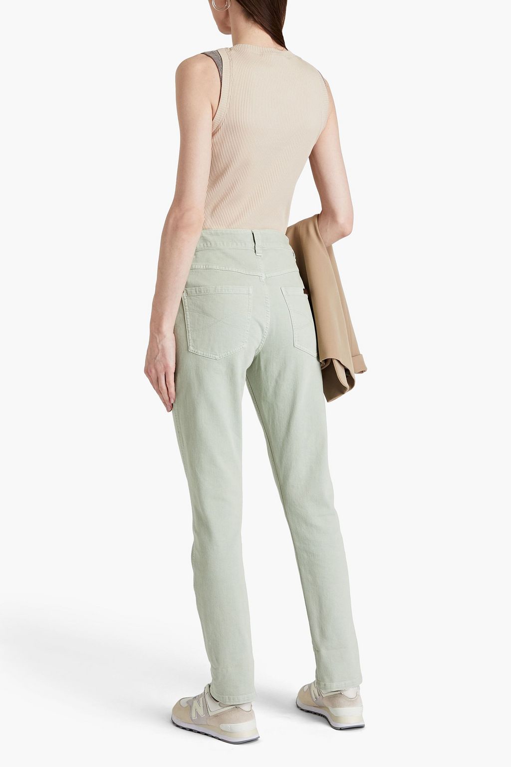 BRUNELLO CUCINELLI Bead-embellished ribbed cotton-jersey tank