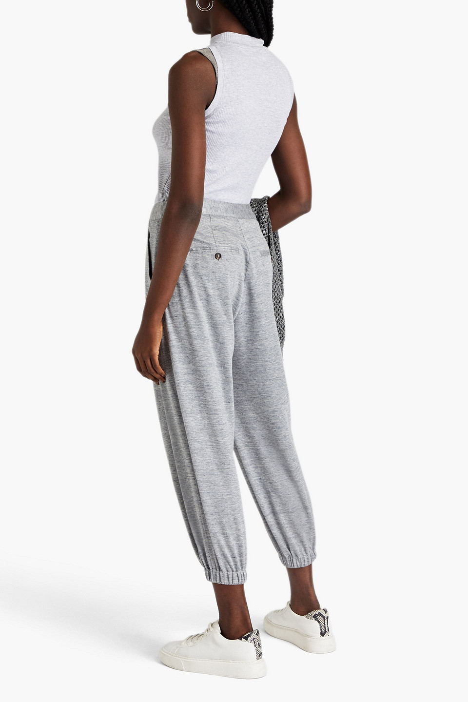 Brunello Cucinelli Bead-embellished Ribbed Cotton-jersey Tank In Light Gray