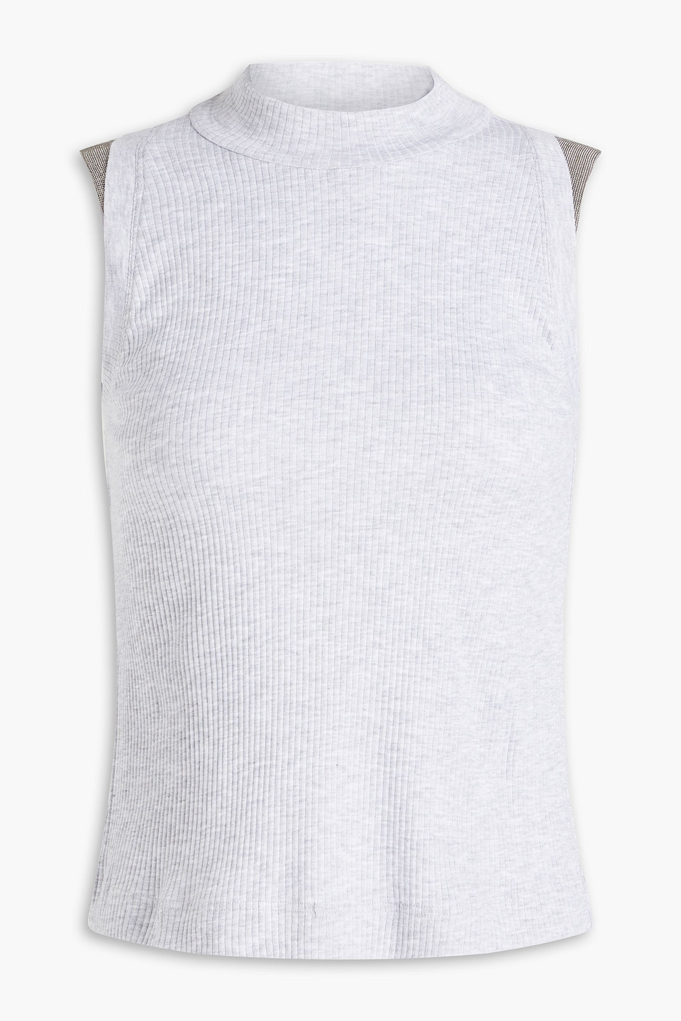 Brunello Cucinelli Bead-embellished Ribbed Cotton-jersey Tank In Light Gray