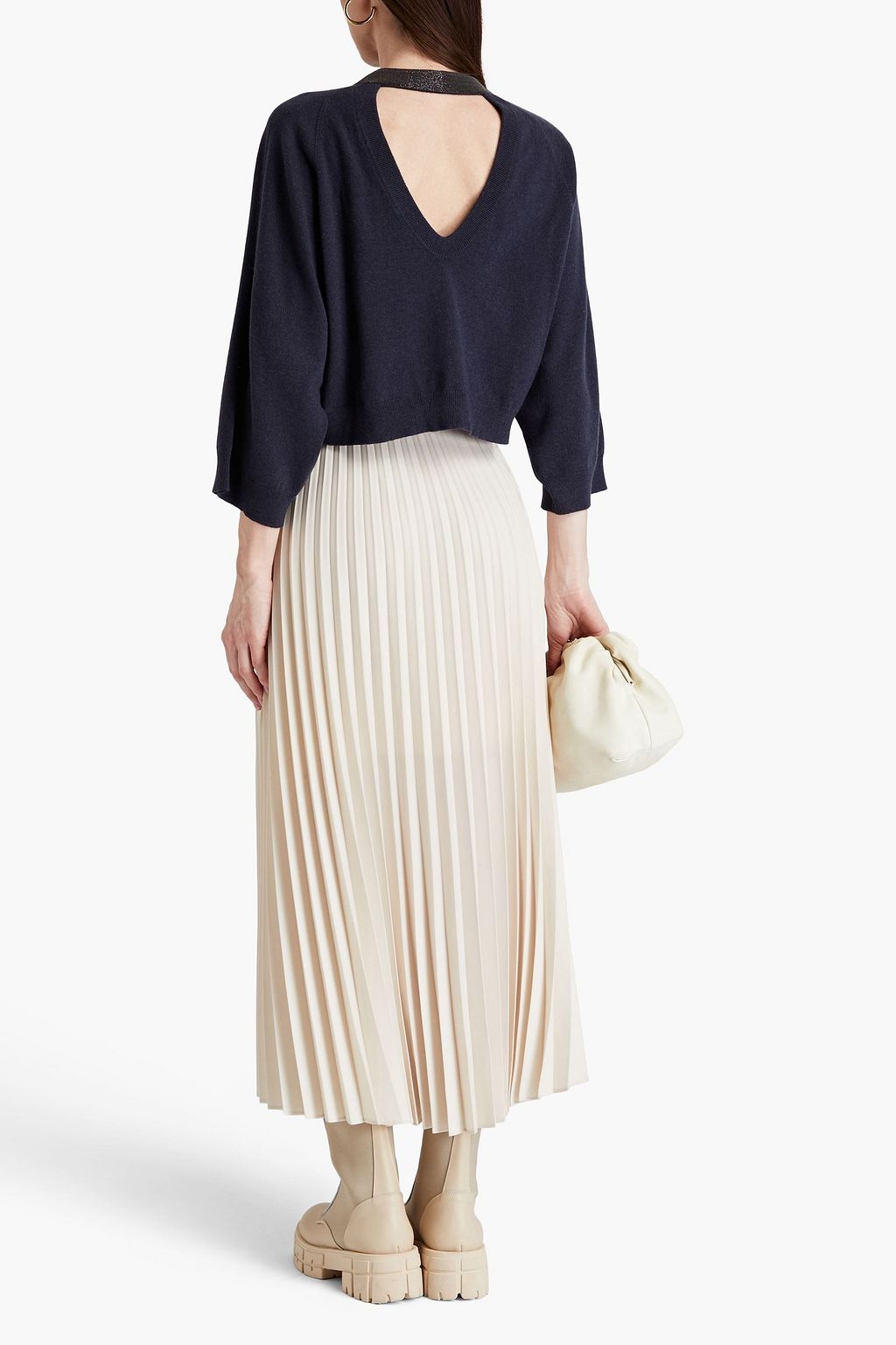 BRUNELLO CUCINELLI Cropped bead-embellished cutout cashmere sweater