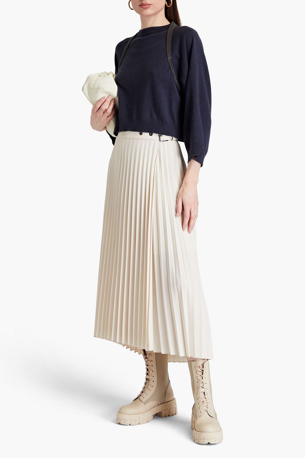 BRUNELLO CUCINELLI Cropped bead-embellished cutout cashmere sweater