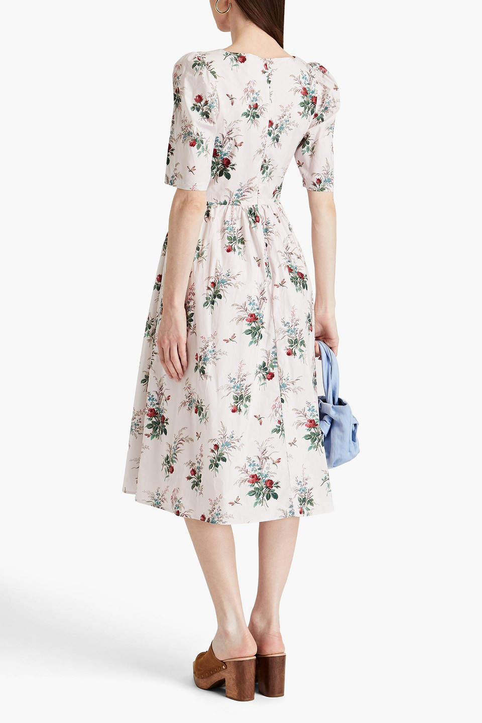 Shop Meadows Caster Floral-print Cotton-poplin Midi Dress In Pastel Pink