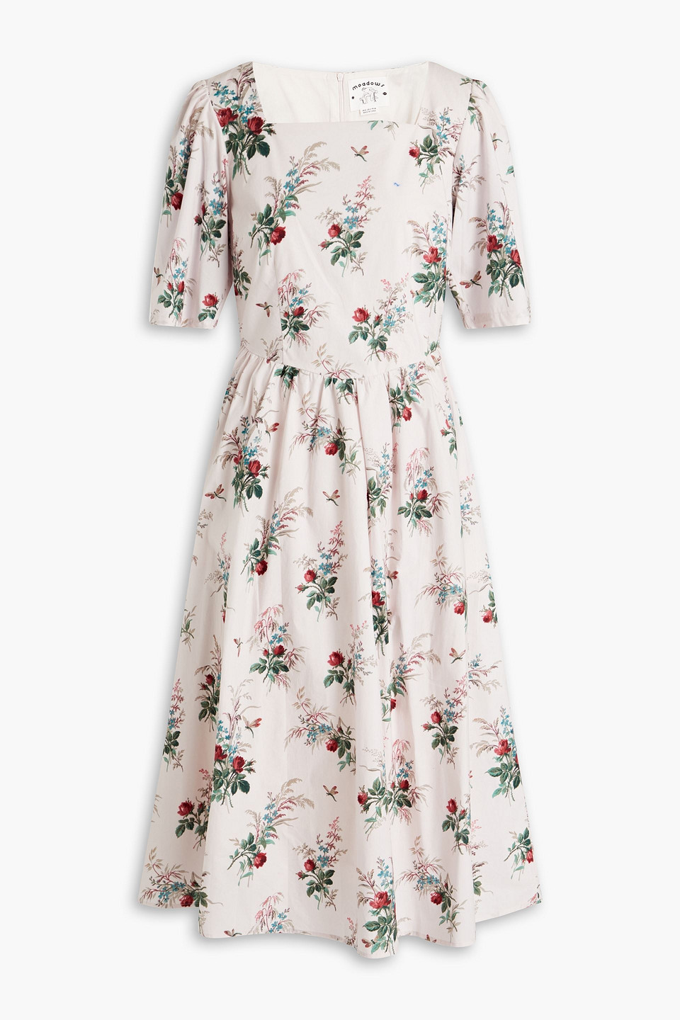 Meadows Caster Floral-print Cotton-poplin Midi Dress In White