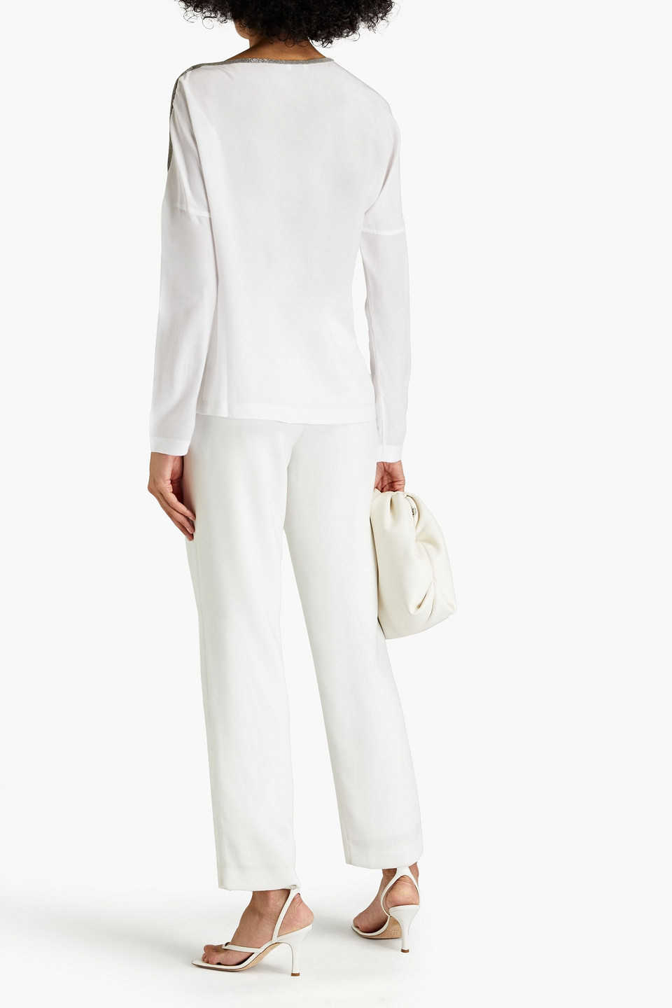 Brunello Cucinelli Embellished Silk Crepe De Chine Top In White