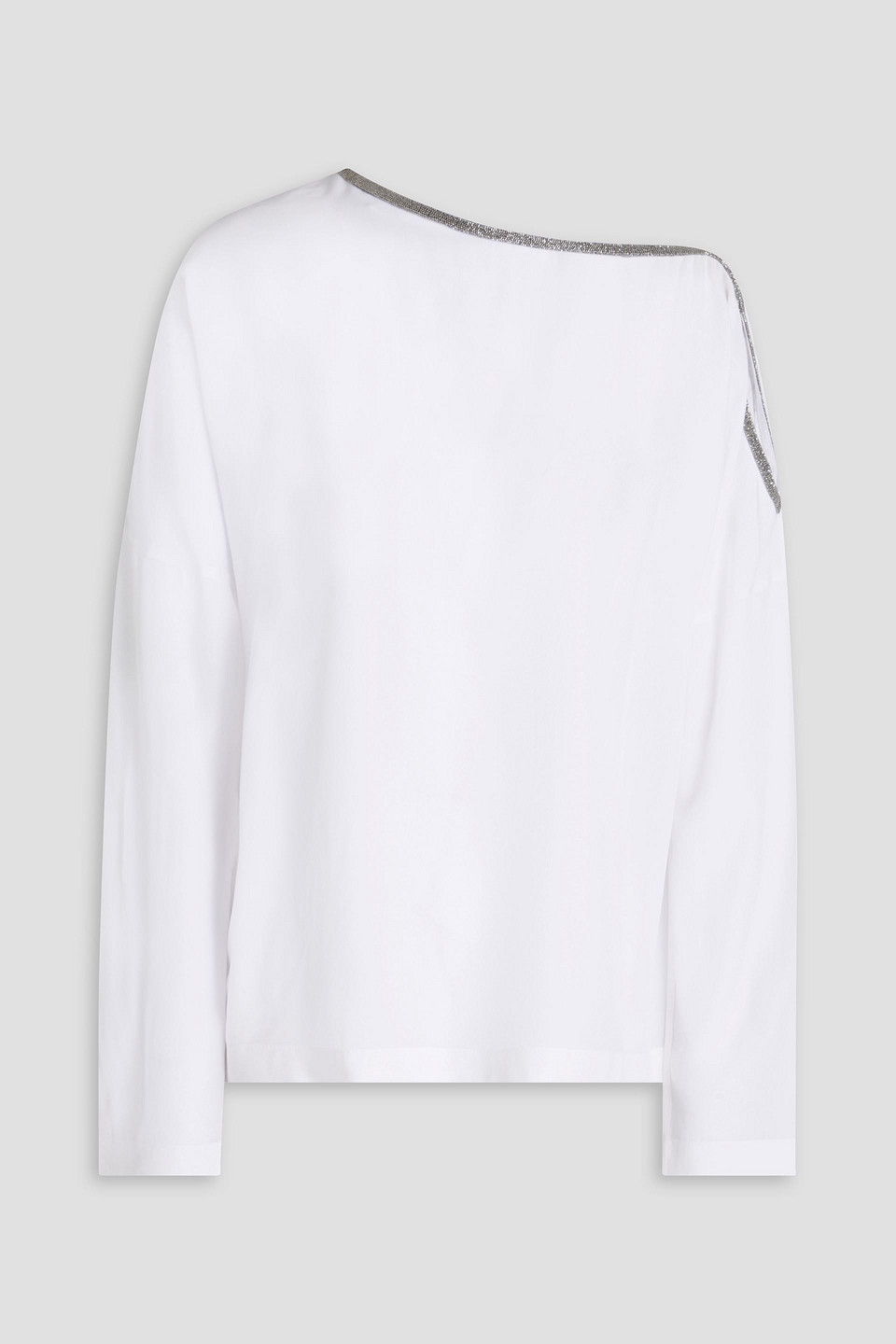Brunello Cucinelli Embellished Silk Crepe De Chine Top In White
