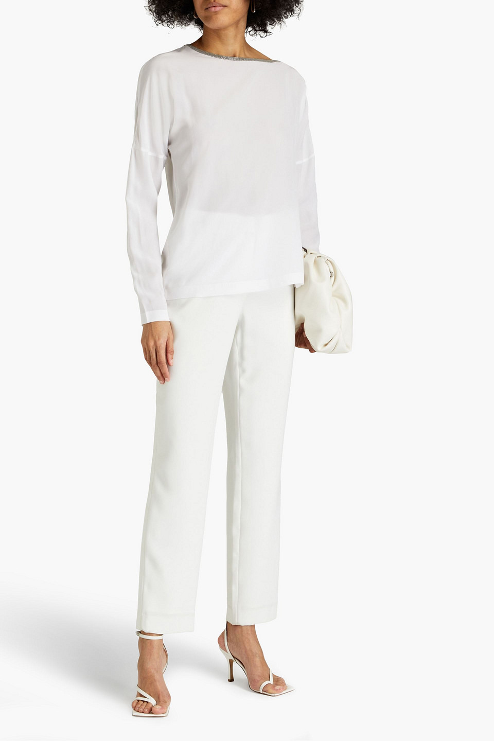 Brunello Cucinelli Embellished Silk Crepe De Chine Top In White