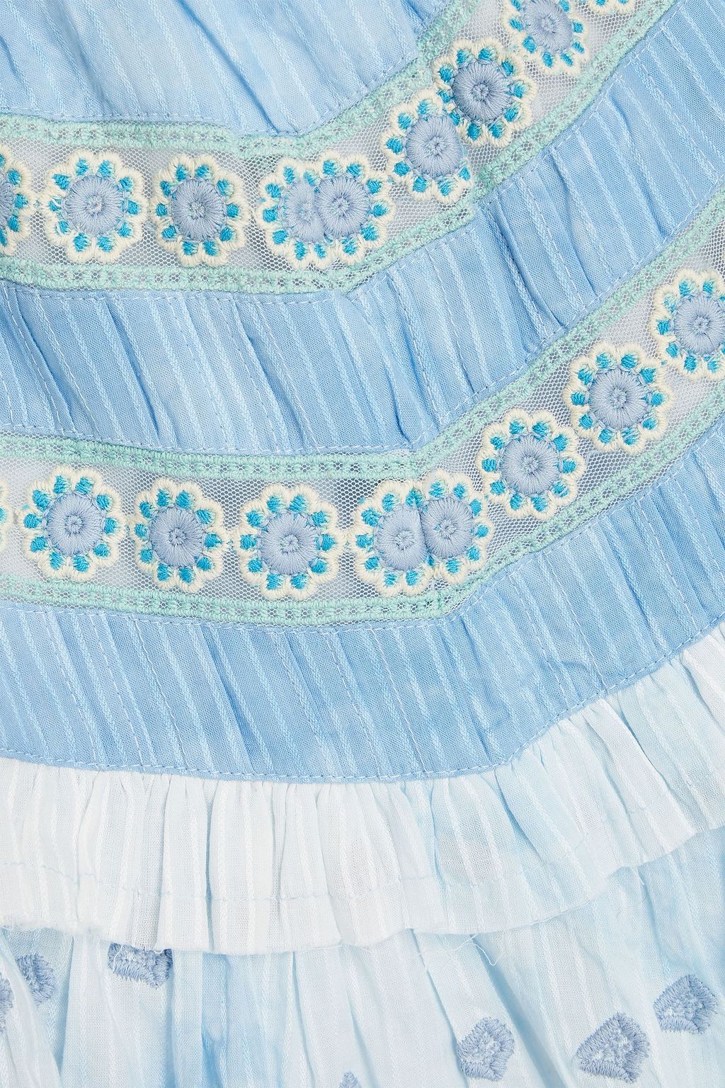 LOVESHACKFANCY Felice tie-dyed embroidered cotton mini skirt