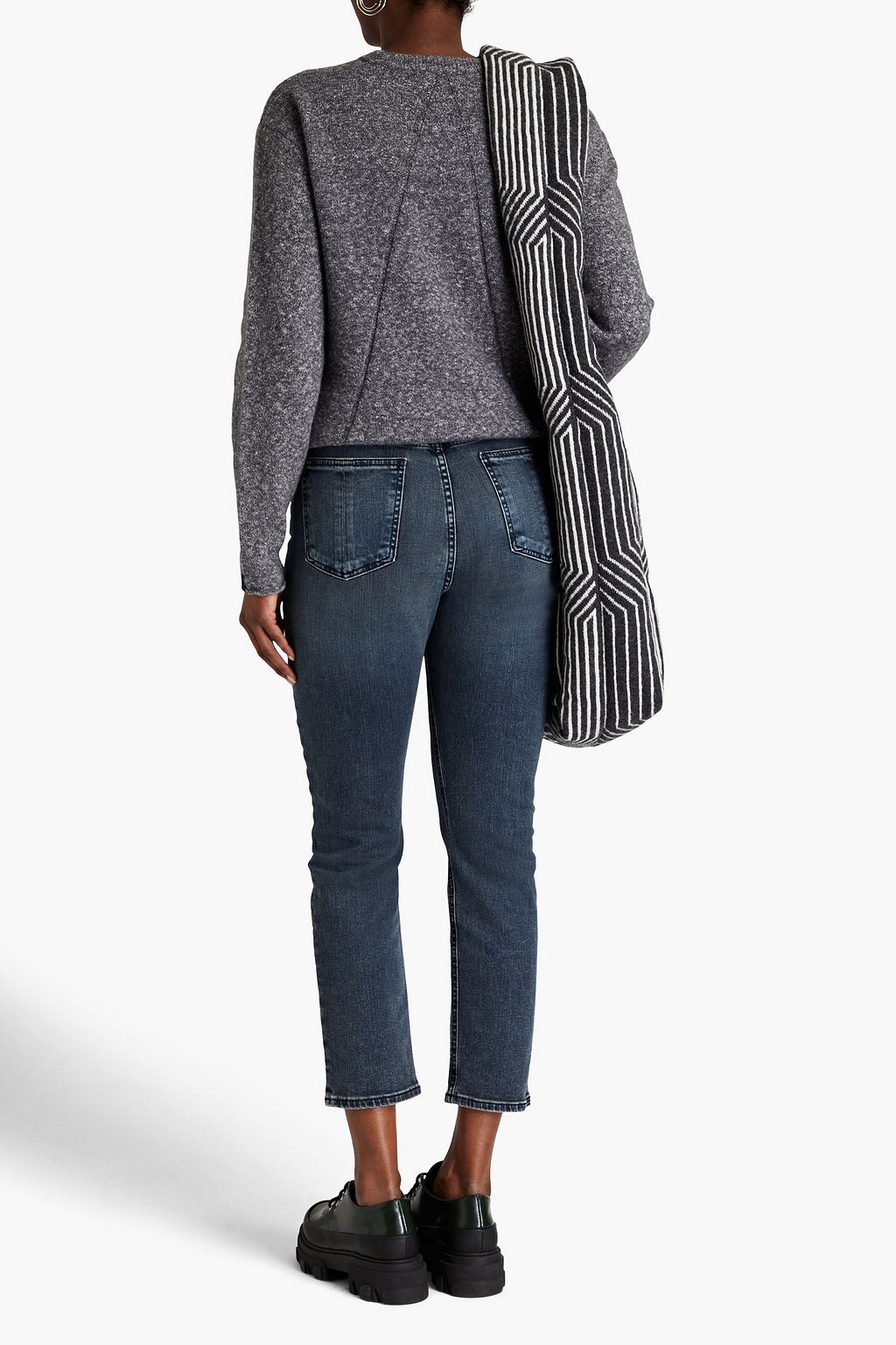 RAG & BONE بنطلون جينز قصير بقصّة مدببة وخصر مرتفع بلون باهت