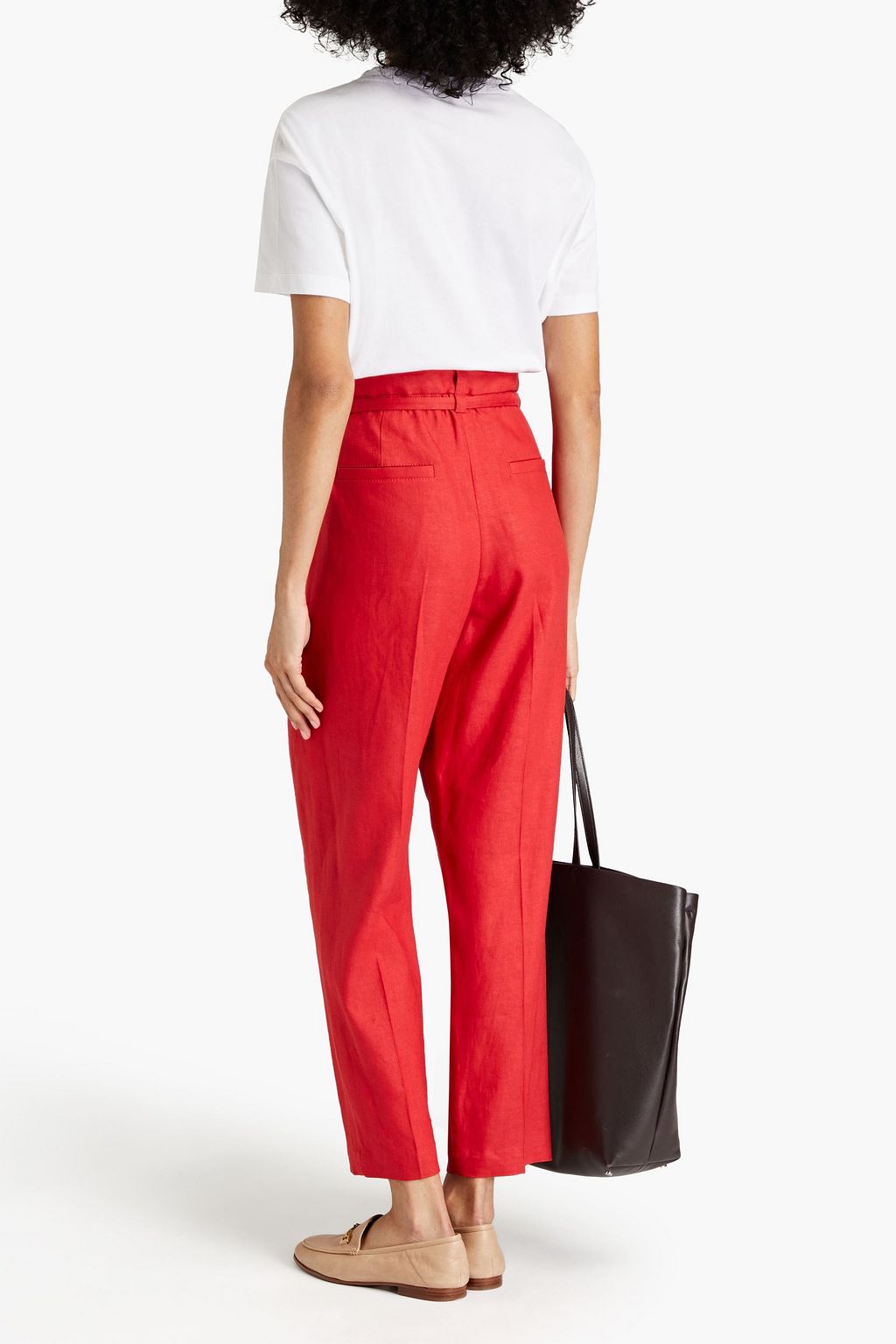 BRUNELLO CUCINELLI Belted pleated linen-blend tapered pants