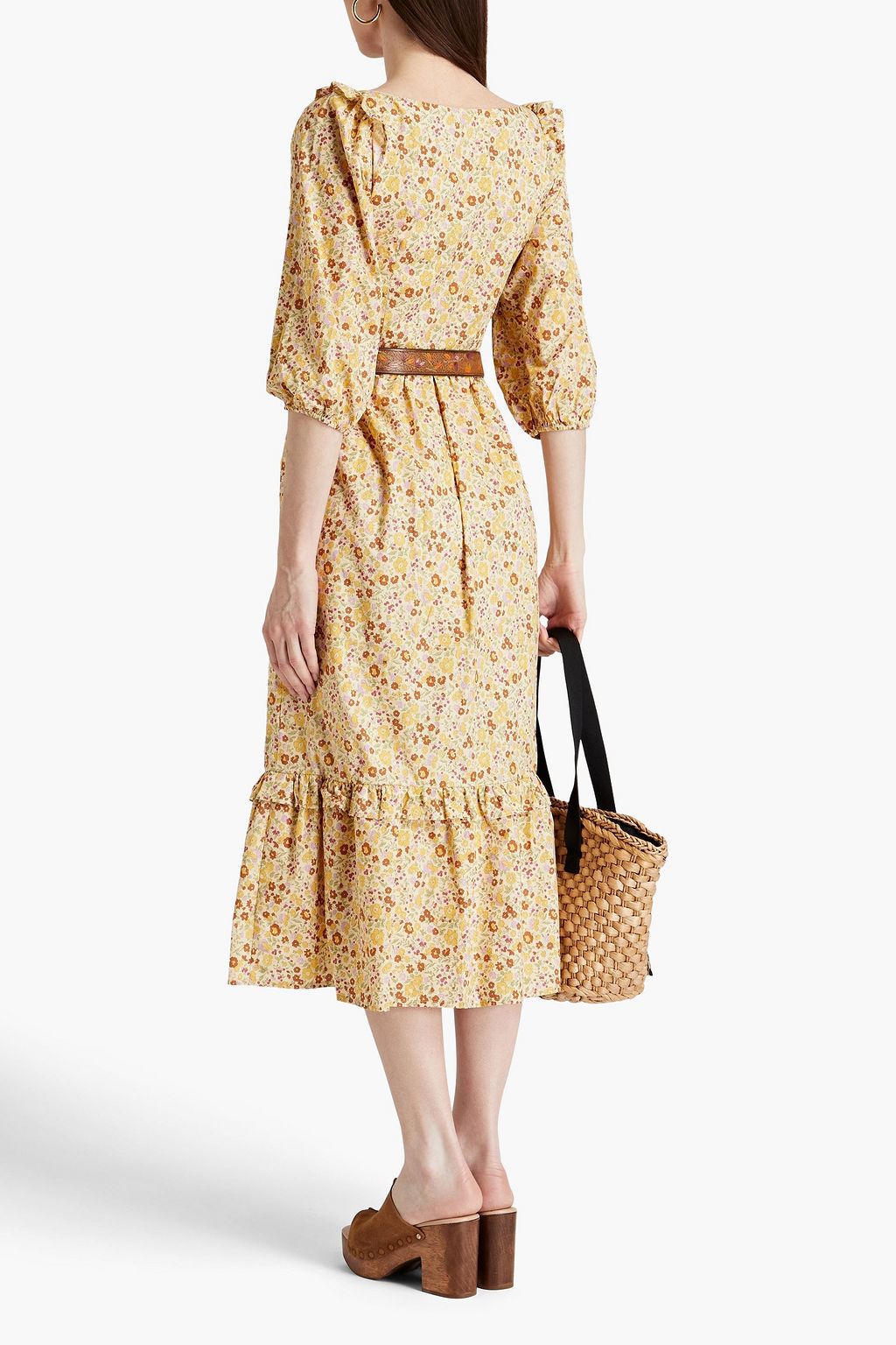 MEADOWS Bloom gathered floral-print cotton-poplin midi dress