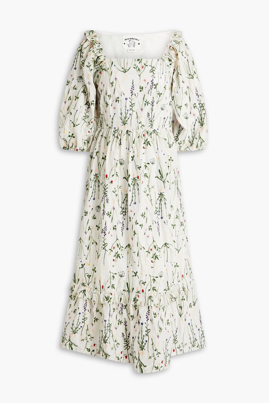 MEADOWS Bloom embroidered gathered cotton midi dress THE
