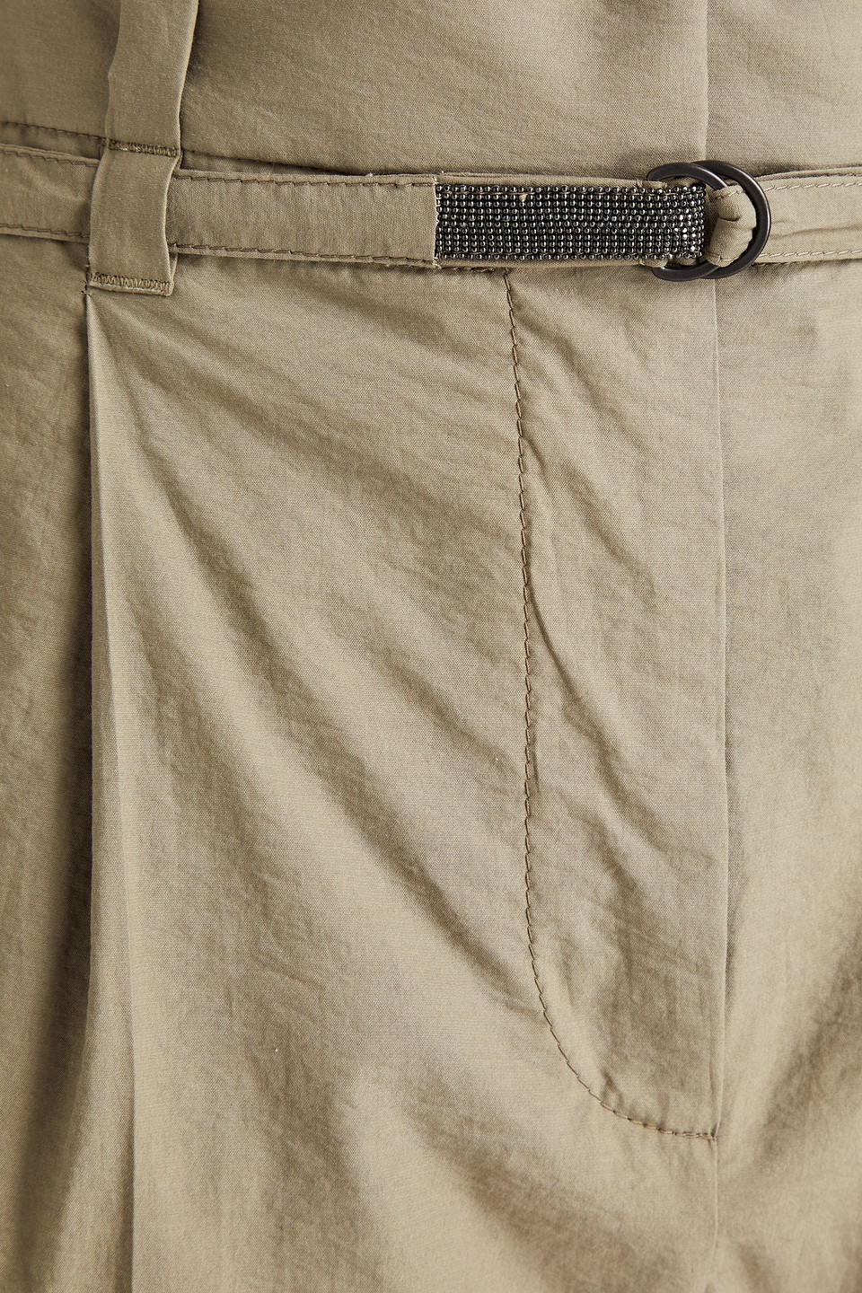 Shop Brunello Cucinelli Cropped Crinkled Cotton-blend Poplin Tapered Pants In Army Green