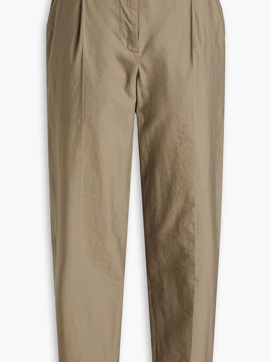 cropped crinkled cotton-blend poplin tapered pants