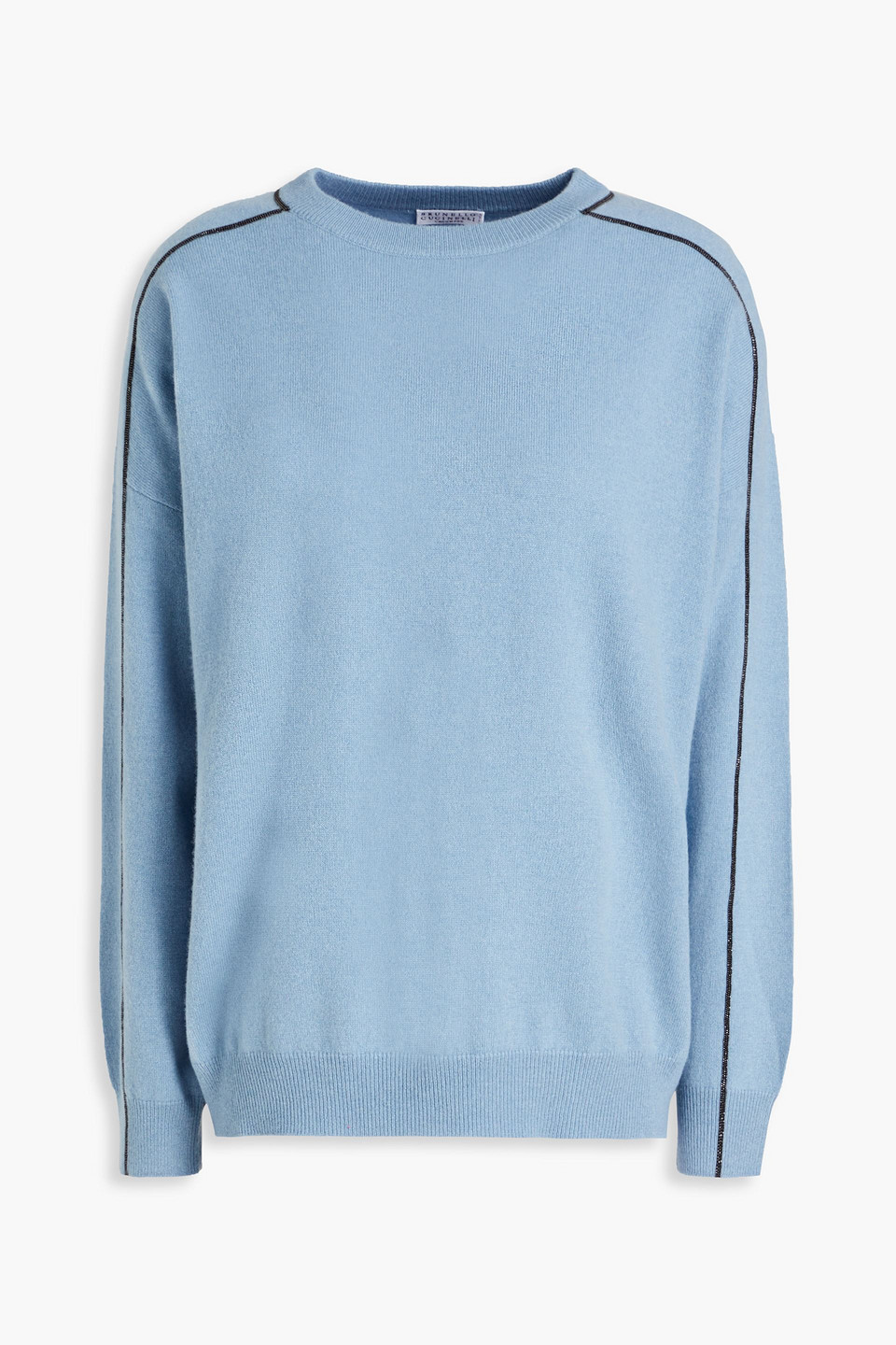 Brunello Cucinelli Embellished Wool, Cashmere And Silk-blend Jumper In Light Blue