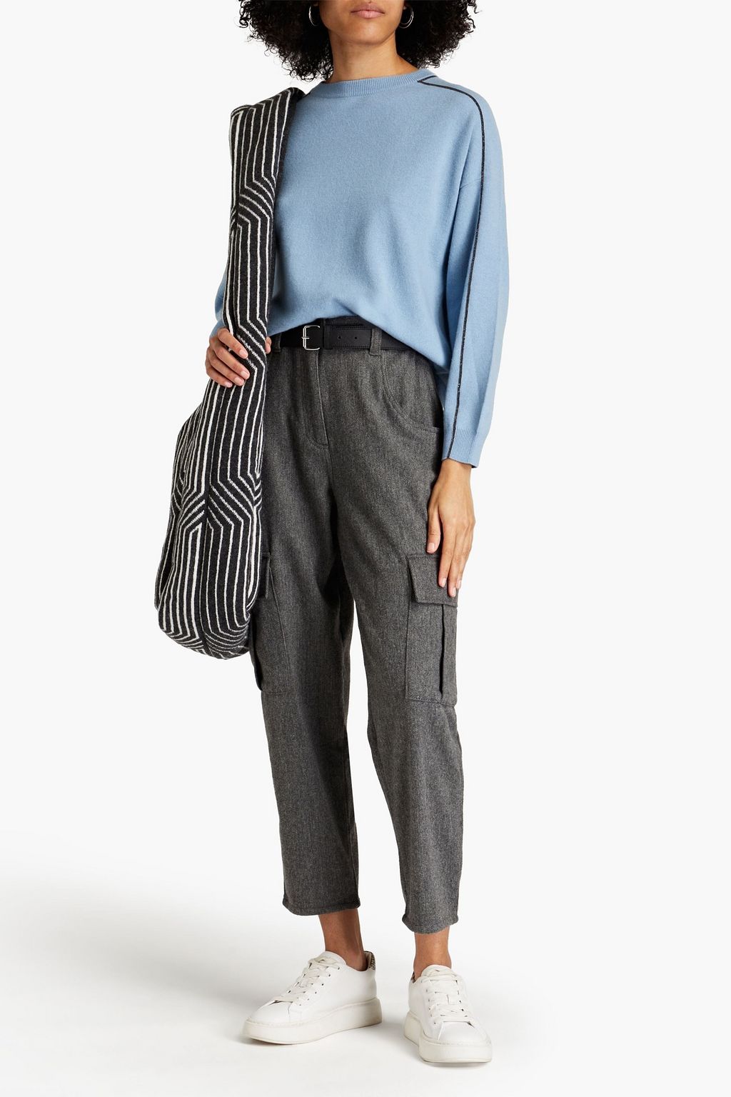 BRUNELLO CUCINELLI Bead-embellished wool, cashmere and silk-blend sweater