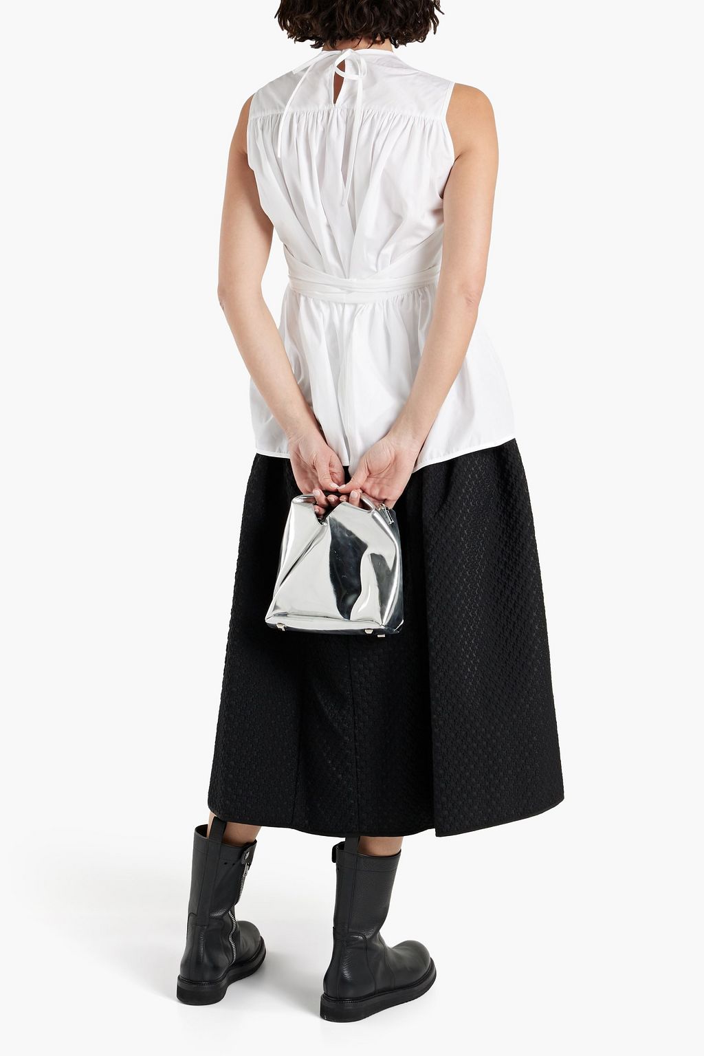 CECILIE BAHNSEN Fabiola gathered cotton-blend matelassé midi skirt